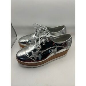 Forever Link Besty-02 Silver Metallic Star Platform Wedge Oxfords Shoes 7.5
